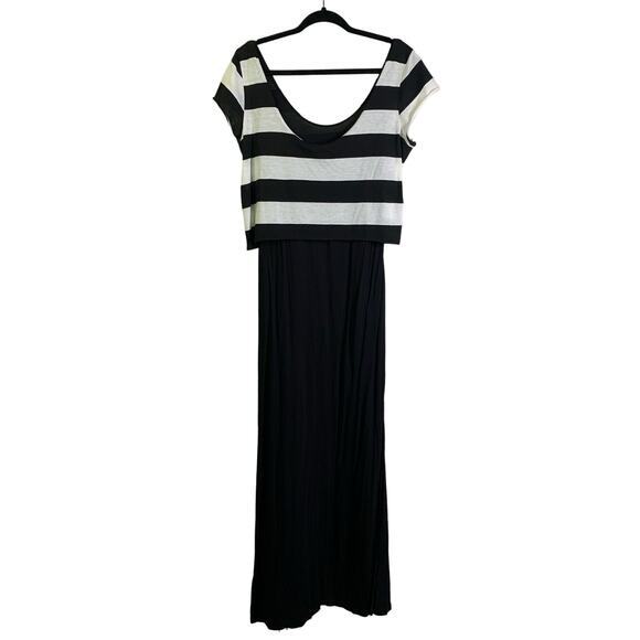 UMGEE Black & White Stripe Crop Top Scoop Neck Maxi Dress Size Large - Picture 8 of 12